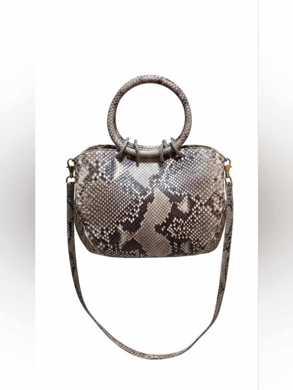 Lalo Luxury Snake-Print Top Handle Bag in Neutral Tones